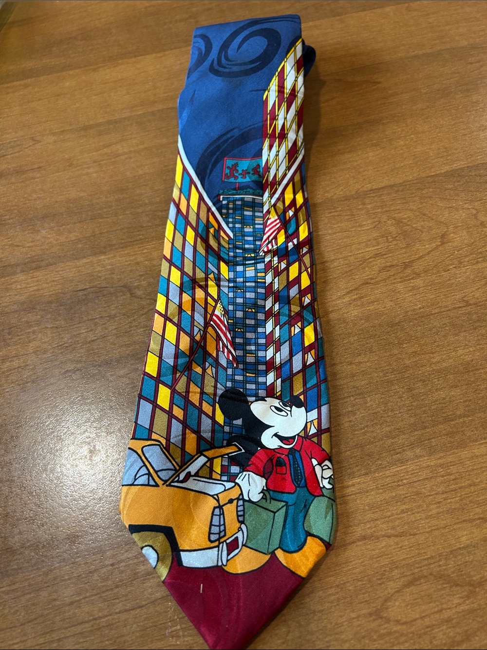 Disney Mickey Mouse City Skyline Tie in Blue, Yellow, Red